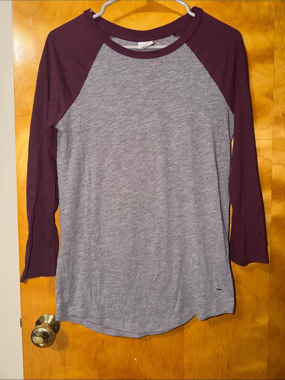 PINK Victoria's Secret Heather Gray & Plum Raglan Long-Sleeve Tee